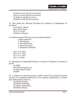 Answers are given below.
Page 7
(A) (R) is correct, but (A) is not correct
(B) (A) is correct, but (R) is not correct
(C) Bot