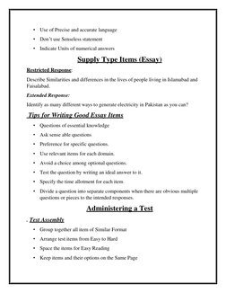 • Use of Precise and accurate language 
• Don’t use Senseless statement 
• Indicate Units of numerical answers 
Supply Type I