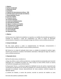 Este texto não substitui o publicado no DOU 
 
1. Objetivo 
2. Campo de Aplicação 
3. Disposições Gerais 
4. Instalações 
5.