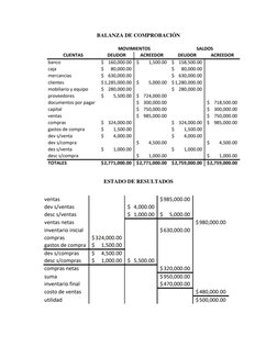 BALANZA DE COMPROBACIÓN 
 
ESTADO DE RESULTADOS 
 
