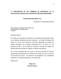 2
1.1  PREPARACIÓN  DE  LOS  TÉRMINOS  DE  REFERENCIA  DE  LA
SOLICITUD DEL SERVICIO DE AUDITORÍA DE ESTADOS FINANCIEROS
TECN