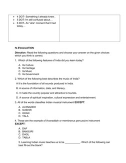 
4 DOT- Something I already knew..

5 DOT-I’m still confused about…

6 DOT- An “aha” moment that I had 
today…
IV.EVALUATI