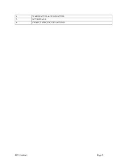 4
WARRANTEES & GUARANTEES
5
SITE DETAILS
6
PROJECT SPECIFIC DEVIATIONS
EPC Contract
Page 3
