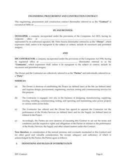 ENGINEERING PROCUREMENT AND CONSTRUCTION CONTRACT
This engineering, procurement and construction contract (hereinafter referr