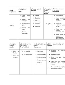 Áreas
Prioritarias  
¿Qué quiero?
Metas
¿Por que quiero?
Valores 
¿Para quién
quiero?
Foco de 
acción
¿Cómo hare para lograr