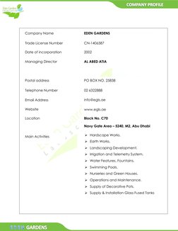 Company Name 
Trade License Number 
Date of incorporation 
Managing Dir