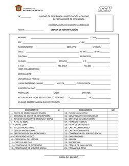 N°_________
UNIDAD DE ENSEÑANZA. INVESTIGACIÓN Y CALIDAD 
DEPARTAMENTO DE ENSEÑANZA
 
COORDINACIÓN DE RESIDENCIAS MÉDICAS 
F