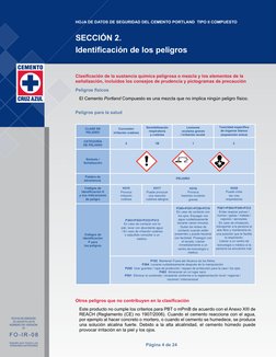 Página 4 de 24
HOJA DE DATOS DE SEGURIDAD DEL CEMENTO PORTLAND  TIPO II COMPUESTO
F O - I R - 0 8
REEMPLAZA TODAS LAS 
VERSIO