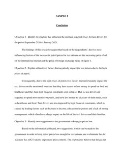 SAMPLE 2 
 
Conclusion 
 
 Objective 1 - Identify two factors that influence the increase in petrol prices for taxi drivers f