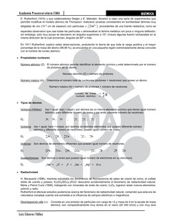 Luis Cáceres Yáñez 
Academia Preuniversitaria CIMA 
QUÍMICA 
E. Rutherford (1910) y sus colaboradores Geiger y E. Marsde