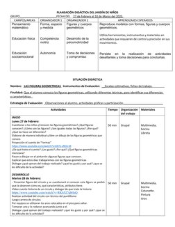 PLANEACIÓN DIDÁCTICA DEL JARDÍN DE NIÑOS
GRUPO___                                             FECHA DEL    27 de Febrero al 1