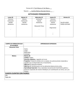 Semana del  27 de Febrero al 3 de Marzo.___
Maestra: ___
   Cynthia Melissa Alvarado Alonso
 
 . __
 
 ___
ACTIVIDADES PERMAN