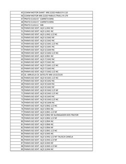 45 COXIM MOTOR DIANT. MB 2220/+NIBUS R-110
46 COXIM MOTOR MB 2220/+NIBUS (TRAS.) R-179
47 PRATO CUICA 8`` CARRETA BINS
48 PRA
