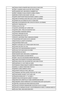 360 TRAVA PONTA PINHÃO MB 2220 (35X1,5) MC1309
361 REP. CILNDRO HIDR-ULICO MF 296 3176568
362 PUXADOR CAP+ MB 2638 LD 3448807