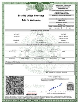 Clave Única de Registro de Población
SAJW010807HVZNMLA3
Número de Certificado de Nacimiento
---------------
Entidad de Regist