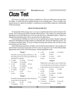 ENGLISH LANGUAGE
BRILLIANCE COLLEGE
BANK CLERK RANK FILE
309
C C C C C  
C C C C
Cloze test is a complex type of sentence com