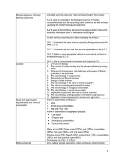 2 
Module objective/ intended 
learning outcomes 
Intended learning outcomes (ILO) corresponding to this module: 
 
ILO 2.