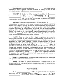 PRIMERA. Con base en los artículos ______________ del Código Civil, la
acreedora se obliga a entregar al deudor, en calidad d