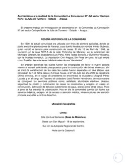 3 
Acercamiento a la realidad de la Comunidad La Concepción III” del sector Cachipo 
Norte  la Julia de Turmero -  Estado