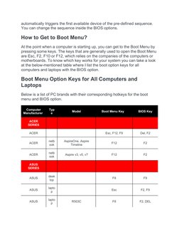 Boot Menu Keys for All Laptops | PDF | Bios | Booting