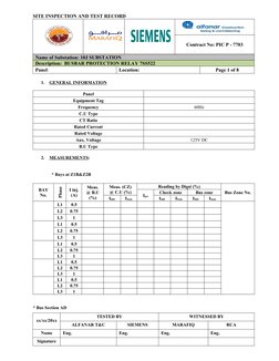 SITE INSPECTION AND TEST RECORD
Contract No: PIC P - 7703
Name of Substation: 10J SUBSTATION
Description:  BUSBAR PROTECTION