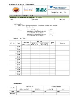 SITE INSPECTION AND TEST RECORD
Contract No: PIC P - 7703
Name of Substation: 10J SUBSTATION
Description:  BUSBAR PROTECTION