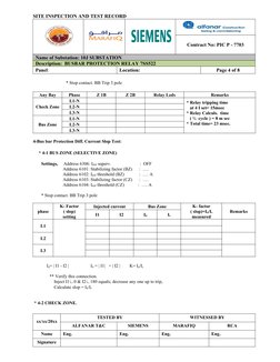 SITE INSPECTION AND TEST RECORD
Contract No: PIC P - 7703
Name of Substation: 10J SUBSTATION
Description:  BUSBAR PROTECTION