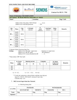 SITE INSPECTION AND TEST RECORD
Contract No: PIC P - 7703
Name of Substation: 10J SUBSTATION
Description:  BUSBAR PROTECTION