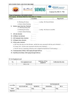 SITE INSPECTION AND TEST RECORD
Contract No: PIC P - 7703
Name of Substation: 10J SUBSTATION
Description:  BUSBAR PROTECTION