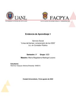 Evidencia de Aprendizaje 1 
 
Servicio Social 
“Línea del tiempo: comprensión de los ODS” 
Lic. en Contador