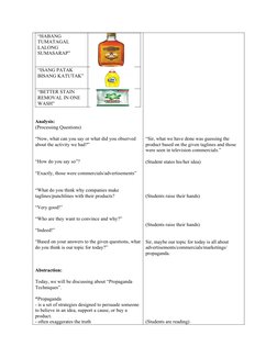 Grade 8 Lesson Plan: Propaganda Techniques | PDF | Propaganda | Lesson Plan