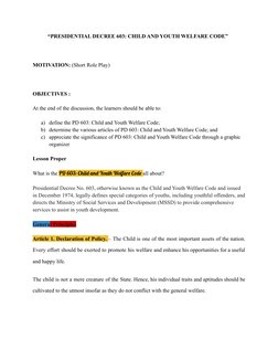 Overview of PD 603: Child Welfare Code | PDF | Welfare | Conscience