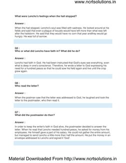 Material Downloaded From http://www.ncrtsolutions.in
www.ncrtsolutions.in
What were Lencho's feelings when the hail stopped?