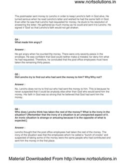 Material Downloaded From http://www.ncrtsolutions.in
www.ncrtsolutions.in
The postmaster sent money to Lencho in order to kee