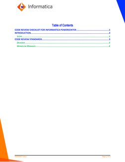 Table of Contents
CODE REVIEW CHECKLIST FOR INFORMATICA POWERCENTER..................................................1
INTROD
