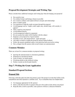 Proposal Development Strategies and Writing Tips 
 
Please consider these additional strategies and writing tips when devel