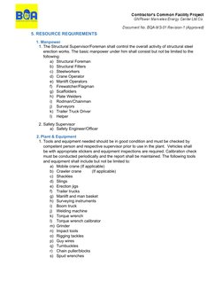 5. RESOURCE REQUIREMENTS
1. Manpower
1. The Structural Supervisor/Foreman shall control the overall activity of structural st