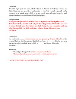 Discussion
The total Digit Span raw score, which is based on the sum of the Digits Forward and
Digits Backward raw scores (i.