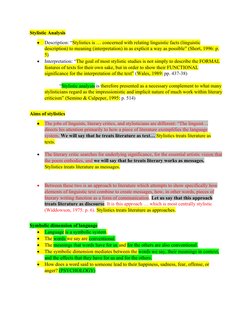 Stylistic Analysis

Description: “Stylistics is … concerned with relating linguistic facts (linguistic 
description) to mean
