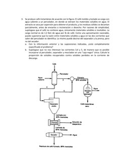 3. Se produce café instantáneo de acuerdo con la figura. El café molido y tostado se carga con 
agua caliente a un percolad