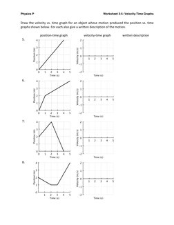 Physics P 
Worksheet 2-5: Velocity-Time Graphs 
Draw the velocity vs. time graph for an object whose motion produced the posi