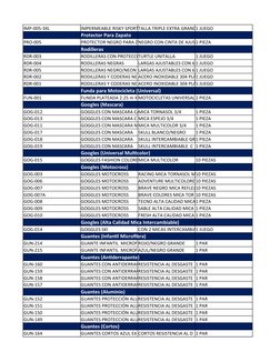 IMP-005-3XL
IMPERMEABLE RISKY SPORTTALLA TRIPLE EXTRA GRAND1 JUEGO
Protector Para Zapato
PRO-005
PROTECTOR NEGRO PARA ZNEGRO