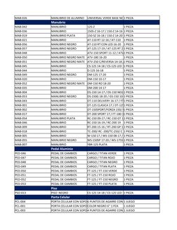 MAB-026
MANUBRIO DE ALUMINO
UNIVERSAL VERDE BASE NE 1 PIEZA
Manubrio
MAB-042
MANUBRIO
125-Z
1 PIEZA
MAB-036
MANUBRIO
150S-Z 1
