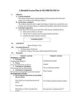 Grade 6 Math Lesson Plan: Speed & Distance | PDF | Speed | Distance