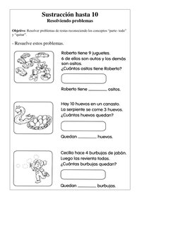 Sustracción hasta 10 
Resolviendo problemas 
 
Objetivo: Resolv