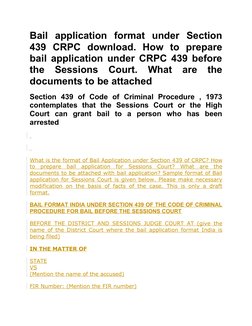 Bail Application Format Under Section 439 | PDF | Bail | Arrest