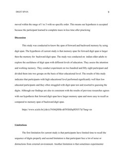 DIGIT SPAN 
9
moved within the range of 1 to 3 with no specific order. This means our hypothesis is accepted 
because the par