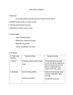 Lesson Plan in English 1
I. Objectives
                  At the end of 50minutes discussion the students will be able to:
a.
