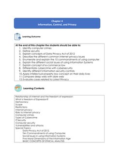 Learning Outcome 
 
 
At the end of this chapter the students should be able to: 
1. Identify computer crimes