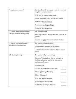 Formative Assessment 3)
Direction: Encircle the correct word with s or w/ s to 
complete a correct sentence.
1. My new car is